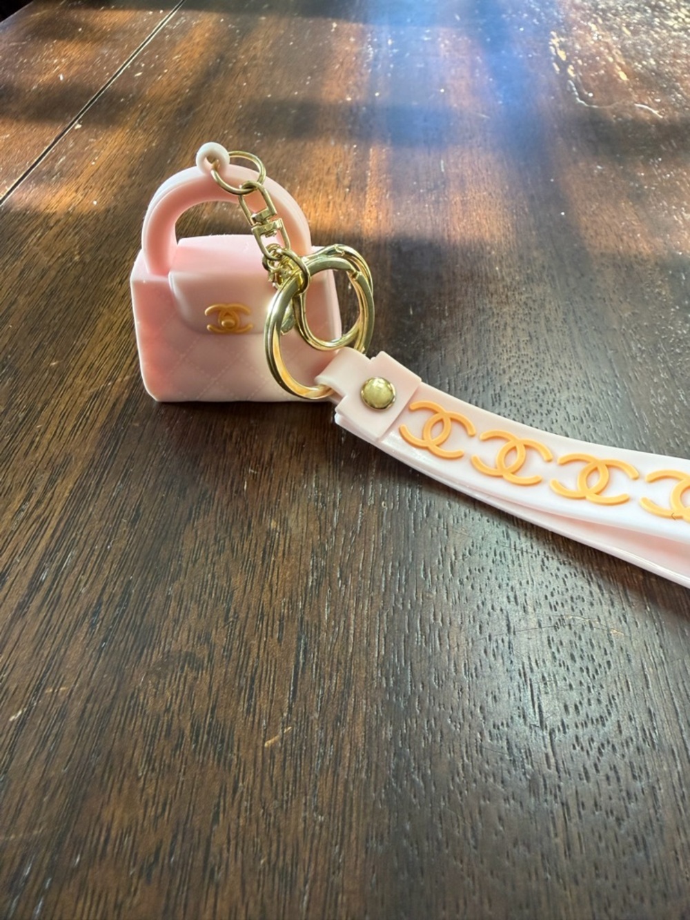 CHANEL Light Pink Silicone CC-Link Wristlet Key Holder with Gold Hardware(used) - Picture 2 of 4